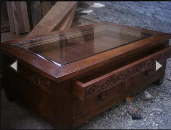 Meja Kaca Kayu Jati